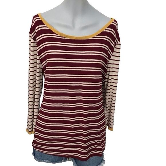 Tart Stitch Fix Knit Striped Top Shirt Size large burgandy gold - Picture 8 of 10